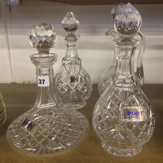 Decanters & 3 silver labels